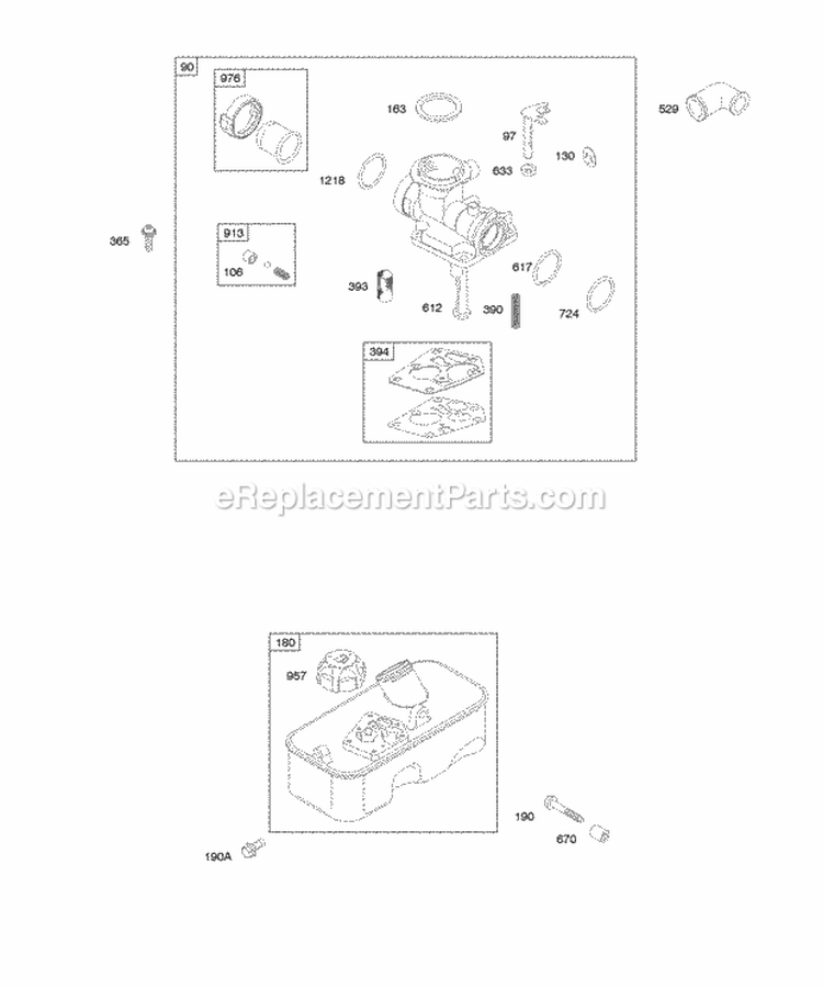 Carburetor Fuel Supply Diagram and Parts List for 09H902-0146-E1  Briggs and Stratton Engine